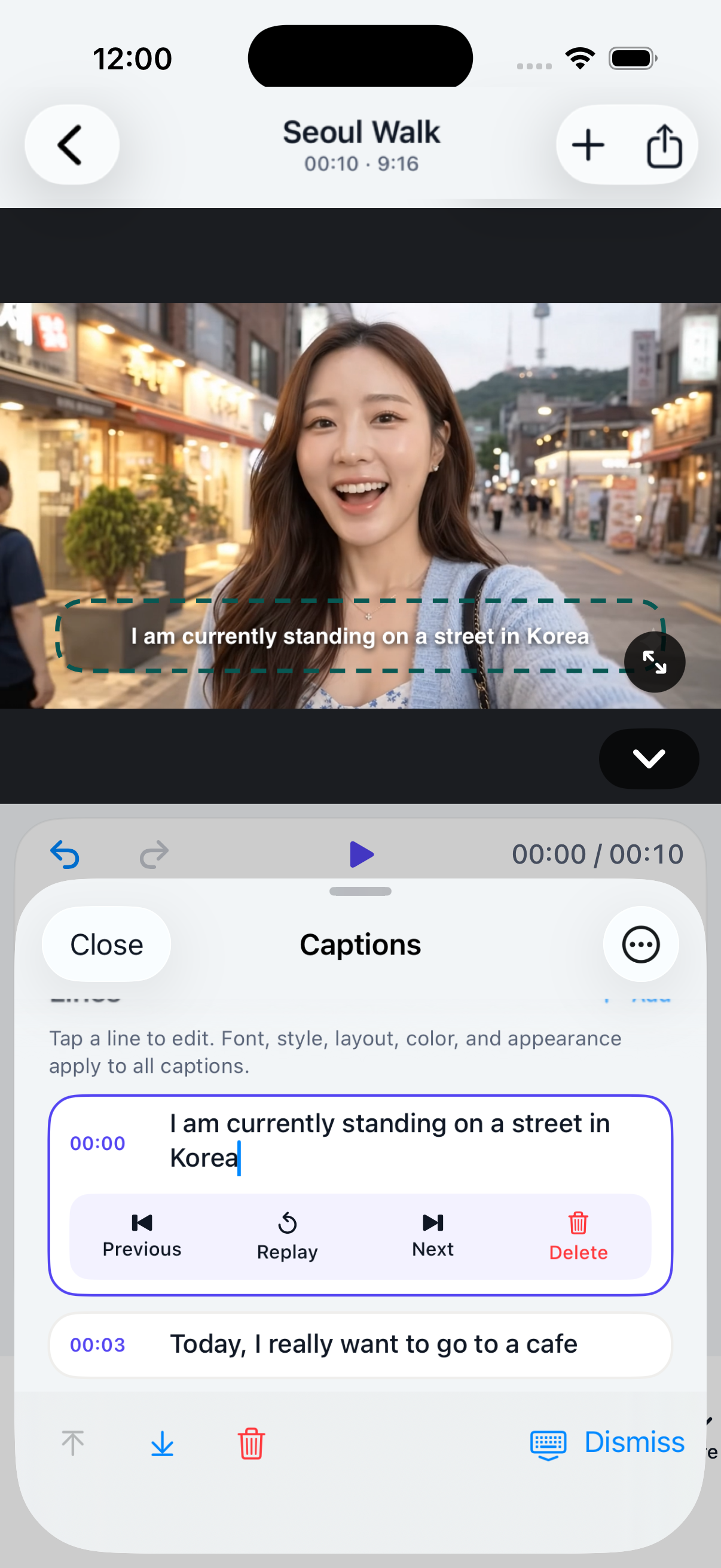 KakuCut 在 iPhone 上顯示可編輯字幕的畫面